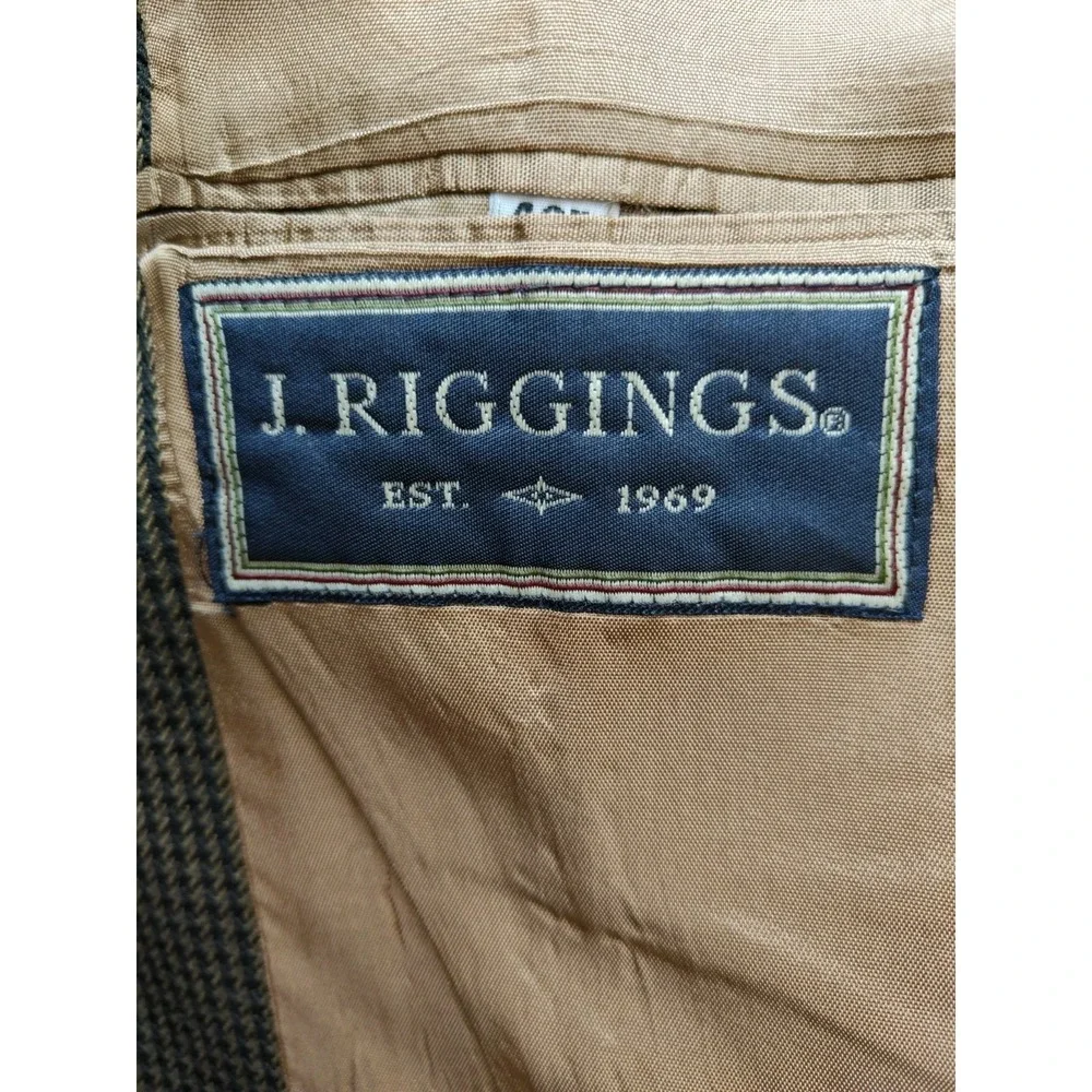 J Riggins Mens Sports Coat 42R Brown Geometric Wool Blazer 3 Button USA E703